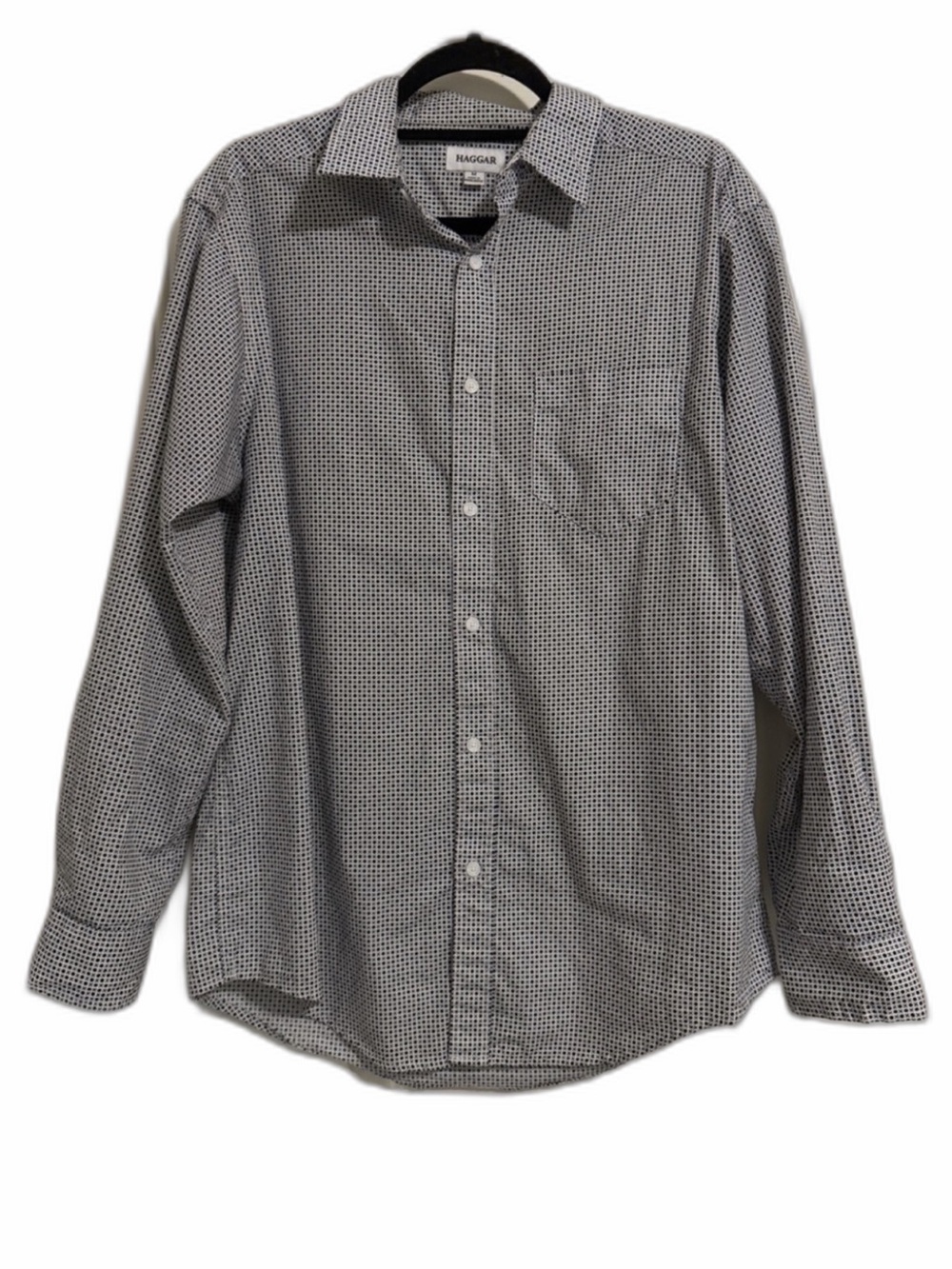 Haggar Navy Micro-Print Long Sleeve Button-Down Shirt
